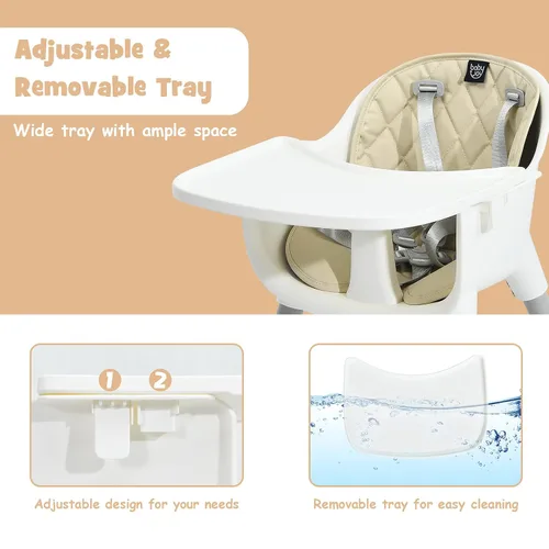 Miniatura 5 de BABY JOY Silla Alta, Trona Convertible 5 en 1 para Bebés y Niños Pequeños Asiento Elevador Juego de Mesa y Silla Silla de Alimentación Beige