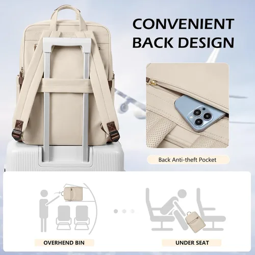 Miniatura 6 de Mochila delgada para laptop para mujer, mochila ligera para viajes de negocios para mujeres y hombres, Albaricoque, 14 pulg.