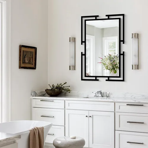 Miniatura 4 de Espejo de pared decorativo grande, espejo negro de 24 x 36 pulgadas para baño, decoración de pared de vidrio templado con marco de metal para sala