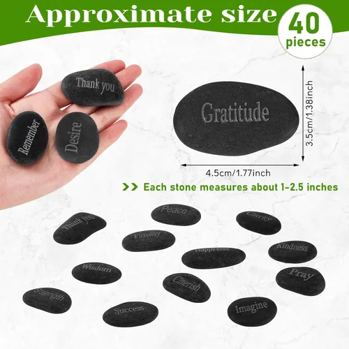 Miniatura 2 de Fabbay 40 piezas de rocas inspiradoras grabadas, piedras de aliento con palabras, juego de piedra natural de río a granel para decoración de jardín