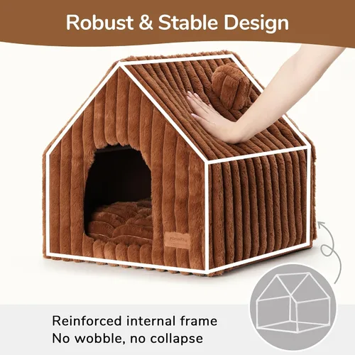 Miniatura 2 de FUKUMARU Casas para gatos de interior, cueva linda y lavable para gatos con almohada removible, casa grande semi-cerrada y acogedora para perros