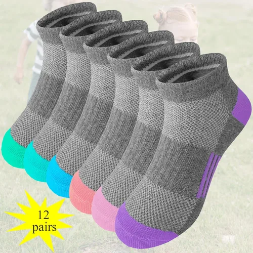 Miniatura 3 de Bemeol Calcetines para niñas, 12 pares de calcetines deportivos de algodón para niños pequeños y grandes