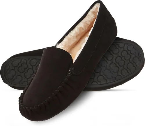Miniatura 19 de Floopi Pantuflas para mujer, forro de piel sintética suave con espuma viscoelástica acogedora, pantuflas de casa para mujer con suela antideslizante