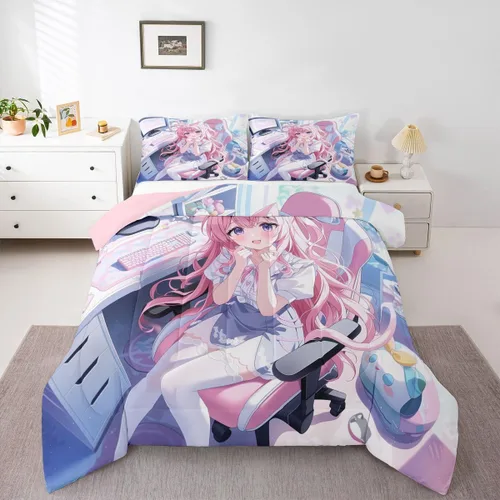 Miniatura 16 de Erosebridal Edredón de sirena azul para niñas, ropa de cama de unicornio lindo de 3 piezas para niños, juegos de ropa de cama y colecciones