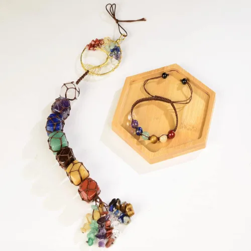Miniatura 3 de 1 juego de adorno de árbol de la vida y 7 chakras, cristales curativos Feng Shui, adorno colgante de 7 chakras para pared