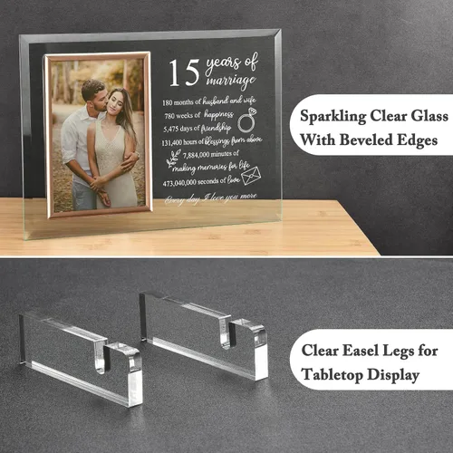 Miniatura 2 de 15 aniversario para ella o él, marco de fotos de aniversario de boda para esposa o marido, regalos de matrimonio de aniversario de cristal