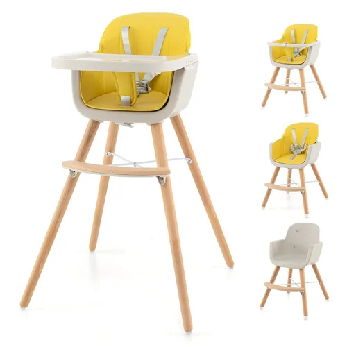 Miniatura 10 de HONEY JOY Silla alta para bebé, silla alta 6 en 1 de madera Eat & Grow con bandeja extraíble, arnés de 5 puntos, cojín de poliuretano y reposapiés