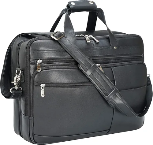 Miniatura 10 de Polare - Maletín de cuero de grano completo XL de 18 pulgadas para hombres, maletín de viaje de negocios, bolsa de mensajero para portátil de 17.3