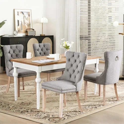 Miniatura 139 de Juego de 4 sillas de comedor de terciopelo, sillas de comedor tapizadas con ribete de cabeza de clavo y patas de madera maciza para cocina