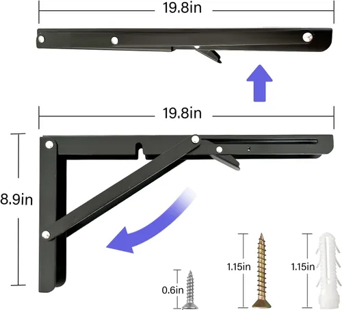 Miniatura 2 de Bisagra de Mesa Plegable de 20 Pulgadas, 2 Piezas Soportes de Estante Plegables para Estante Plegable, Soportes de Mesa Plegable de Montaje en Pared
