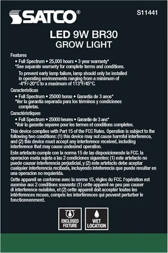 Miniatura 5 de Satco S11441 Luz LED de espectro completo, BR30, 9 vatios, acabado verde