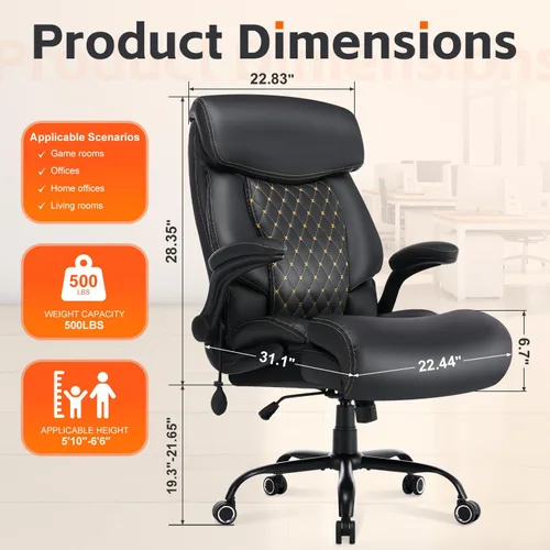 Miniatura 2 de BOSMILLER Big and Tall Office Chair, Heavy Duty Executive Chairs with Adjustable Lumbar Support for Back Pain, Ergonomic Comfortable Computer Chair