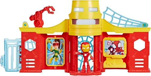 Spidey and his Amazing Friends Stark Tower Playset, incluye figura de acción de Iron Man de 4 pulgadas, juguetes de superhéroes de Marvel para niños