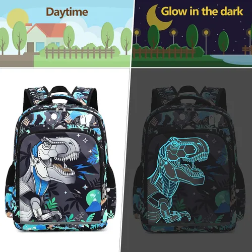 Miniatura 2 de CAMTOP Mochila infantil para escuela, niños y niñas, preescolar y primaria, Dinosaurio, Compacto