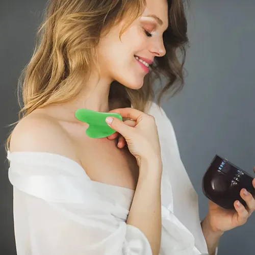 Miniatura 7 de yueton 3 piezas de resina en forma de corazón, imitación jade gua sha, herramienta de masaje facial Gua Sha para tratamiento facial y corporal