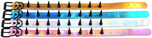 Miniatura 6 de FM FM42 Gargantilla holográfica multicolor de PU en tono negro con remaches con picos punk rock gótico