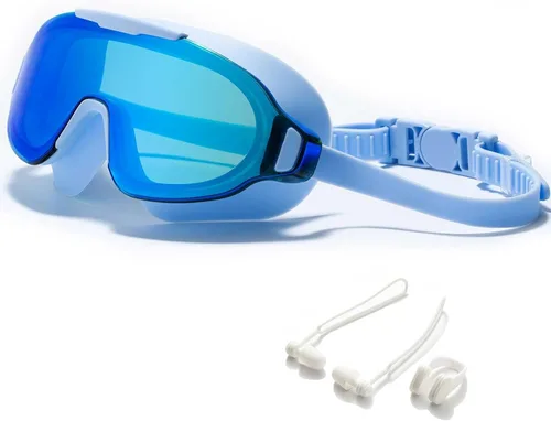 Miniatura 17 de Gafas de natación, gran angular antivaho y a prueba de fugas UV, gafas de natación de moda para hombres y mujeres Espejo deslumbrante blanco