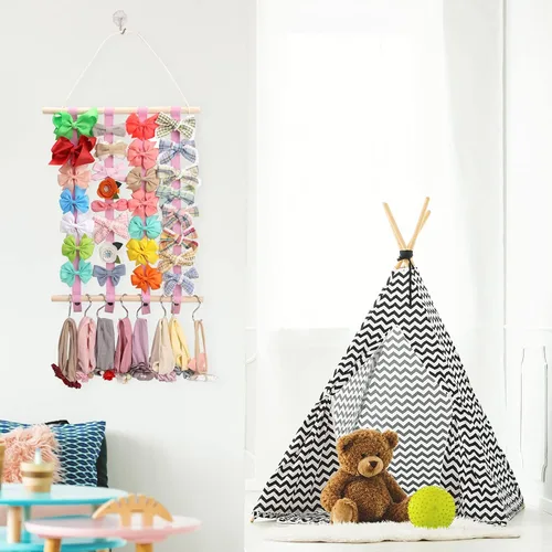 Miniatura 7 de OAOLEER Organizador de lazo para el pelo para niñas, pinzas para el pelo, diadema, organizador de almacenamiento para colgar en la pared, decoración