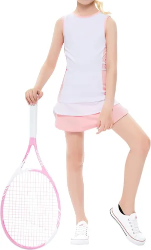 Miniatura 4 de Traje de golf y tenis para niños y niñas, vestido sin mangas, camiseta sin mangas, pantalones deportivos, con bolsillos cortos, 3-12 años