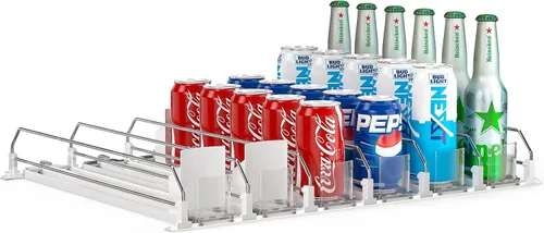 Miniatura 8 de Dispensador de latas de soda para refrigerador, organizador de bebidas autoempujante para nevera, organización de refrigerador de ancho ajustable