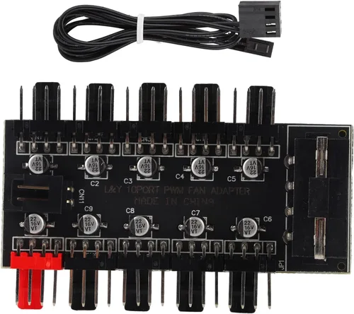 Miniatura 8 de Hub de ventilador de chasis de 4 pines, control de cable de ventilador de carcasa de PC de 10 puertos, divisor de controlador PWM, concentrador