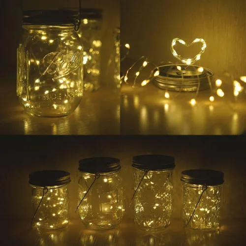 Miniatura 6 de Luces solares para tarros de masón, paquete de 8 tiras de luces impermeables con 8 ganchos para patio, jardín, fiesta, boda, decoración de Navidad