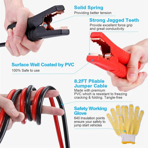 Miniatura 2 de Kit de emergencia para automóvil en carretera Vetoos con cables de puente, kits de asistencia de seguridad para vehículos en carretera, kit