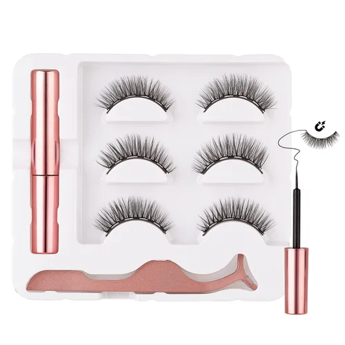 SHEKA Pestañas magnéticas de aspecto natural con delineador de ojos, pestañas magnéticas finas, no necesita pegamento con aplicador, pestañas
