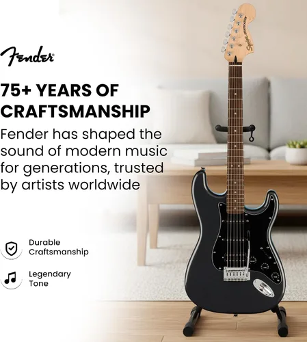 Miniatura 9 de Fender Squier Affinity Stratocaster HSS - Paquete Charcoal Frost Metallic con amplificador Frontman 10G, cable, funda, correa, púas, lecciones