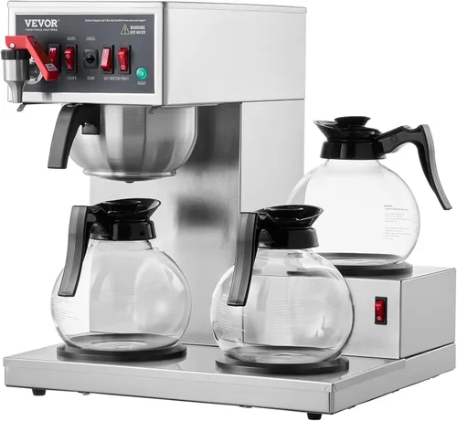 Miniatura 9 de VEVOR Cafetera Comercial de Goteo de 12 Tazas, Máquina de Café con 3 Jarras de Vidrio y 3 Platos Calentadores, Cafetera de Acero Inoxidable