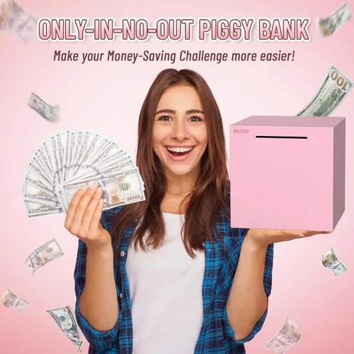 Miniatura 5 de hizgo alcancía rosa para adultos, alcancía de acero inoxidable para adultos/niños que debe romperse para abrirse, caja de ahorro de dinero