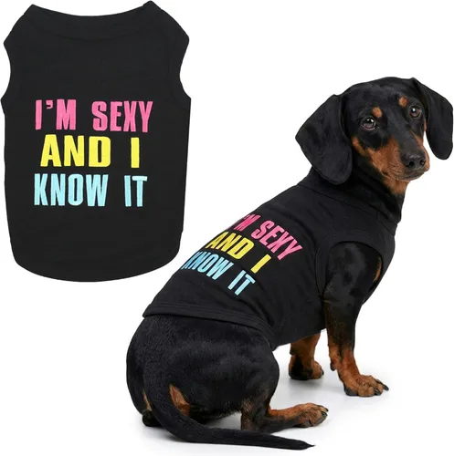 Miniatura 45 de Parisian Pet - Camiseta bordada para perros y gatos, con texto en inglés Sexy and I Know It, XS Sexy y lo sé