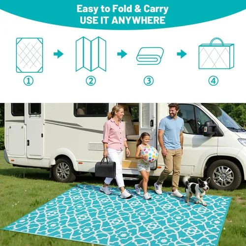 Miniatura 5 de HEBE Alfombra de Exterior Impermeable 6x9, Alfombra de Paja de Plástico Alfombra de Camping, Alfombras de Patio Exterior Reversibles Tapete para RV