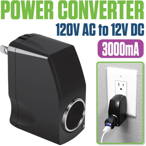 Miniatura 2 de Cellet Adaptador de CA a CC, convertidor de corriente de 120 V/110 V a 12 V CA/CC, enchufe para encendedor de cigarrillos de automóvil