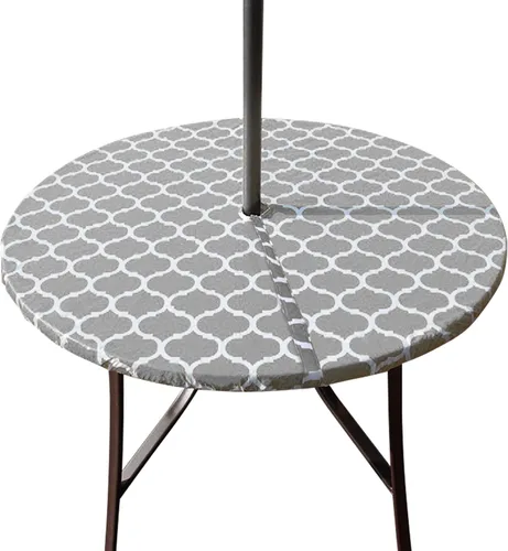 Miniatura 6 de Hipinger Vinyl Round Fitted Tablecloth with Zipper and Umbrella Hole, Outdoor Oil Waterproof Stain Resisteant PVC Table Cover 40-44 Inch, Black