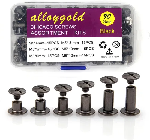 Miniatura 30 de Juego de 90 tornillos de acero inoxidable 304 Chicago de cuero, 7 tamaños de remaches para manualidades, ropa, zapatos, cinturones, bolsas