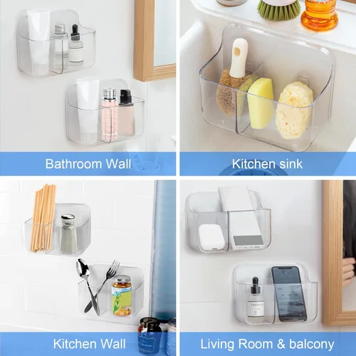 Miniatura 3 de Diesisa Organizador de Pared de 2 Piezas de Acrílico, Organizador Adhesivo Transparente para Puerta de Gabinete, Estantes de Baño para Pared, Sin