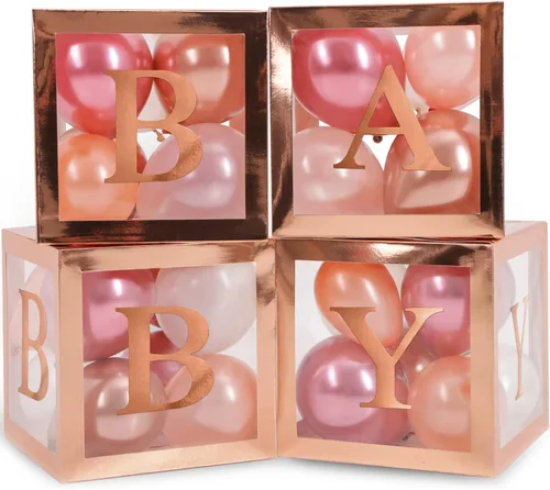 Miniatura 17 de Cajas para Baby Shower con Letras – Cajas Blancas con Globos Rosas y Blancos – Set de 44 Piezas para Revelación de Género y Decoración de Fiesta