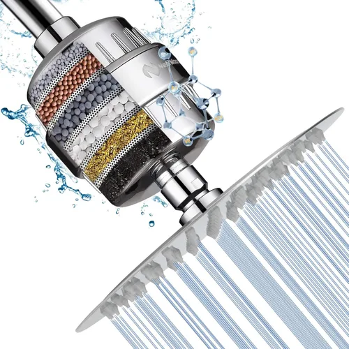 Miniatura 9 de Cabezal de ducha NearMoon y filtro de ducha de 15 etapas, combinación de cabezal de ducha filtrado de alta presión para agua dura, mejora la Cromo