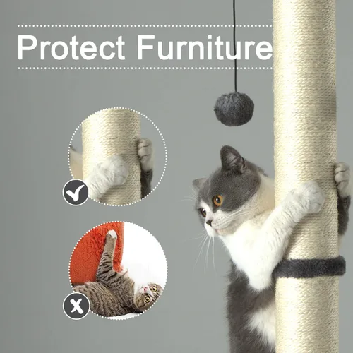 Miniatura 3 de PEEKAB Poste rascador para gatos de 32 pulgadas de alto, postes rascadores de sisal con bola colgante y cepillo de automasaje, rascador vertical