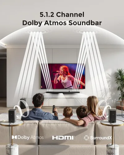 Miniatura 2 de ULTIMEA Barra de sonido de 5.1.2 canales con Dolby Atmos, sistema de sonido envolvente para TV con 2 altavoces envolventes, barra de sonido
