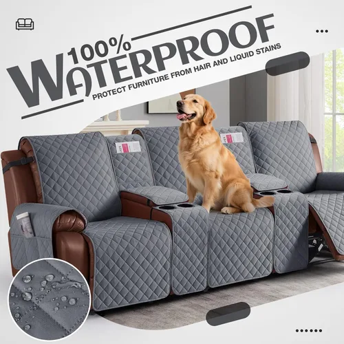 Miniatura 2 de KinCam Funda 100% impermeable para sofá reclinable con consola, fundas para sofá reclinable antideslizante para 3 asientos, protector de muebles