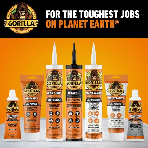 Miniatura 8 de Gorilla Max Strength Adhesivo de construcción, pegamento transparente, tubo de compresión de 7 onzas (paquete de 1) – Relleno de huecos e impermeable