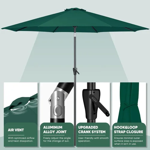 Miniatura 3 de Tempera Patio Market - Sombrilla de mesa para exteriores con botón de inclinación y manivela, sombrilla grande con poste resistente y toldo Verde