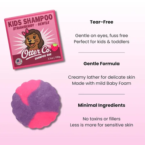 Miniatura 2 de Otter co. Kids Gentle Strawberry Shampoo Bar - Champú para niños pequeños sin lágrimas - Sin sulfatos y no tóxico - Fabricado con ingredientes