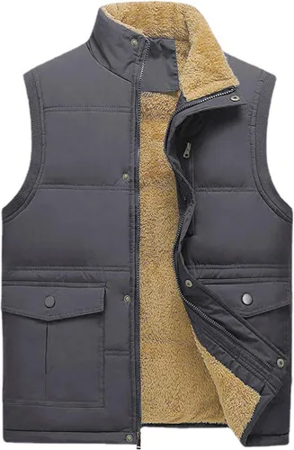 Miniatura 30 de Chaleco acolchado de invierno cálido para hombre, con forro polar grueso, sin mangas, chaqueta sin mangas