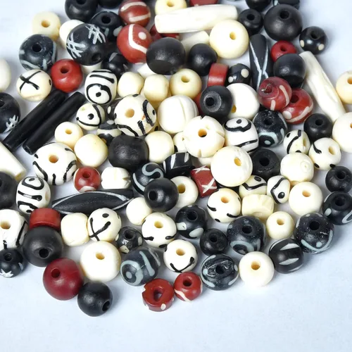 Miniatura 2 de Surtido de cuentas de hueso talladas a mano para hacer joyas y manualidades, 130 piezas, cuentas naturales africanas y nativas americanas en negro