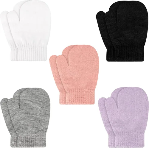 Miniatura 11 de ONESING 5 pares de manoplas para niños pequeños guantes de invierno negros para niñas y niños - Manoplas cálidas para recién nacidos