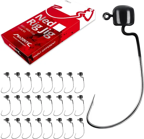 Miniatura 7 de MadBite by KastKing Ned Rig Jig Heads for Soft Fishing Lures, 24-Pack Finesse Standard Mushroom Stand-up Ned Heads Kit, Needle Point Saltwater &