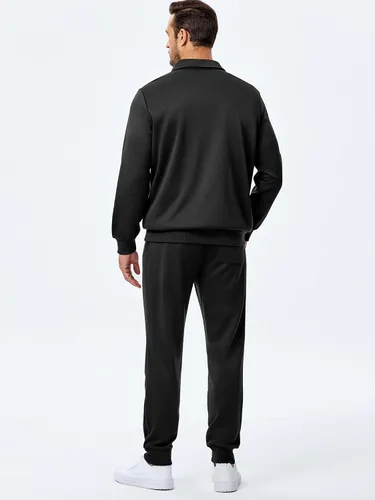 Miniatura 5 de JMIERR Conjunto deportivo de 2 piezas para hombre, con cremallera de un cuarto, camiseta tipo polo y pantalones deportivos